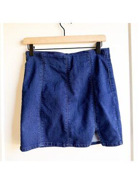 Free People Dark Wash Cotton Rayon Denim Mini Skirt With Front Slit Womens Small